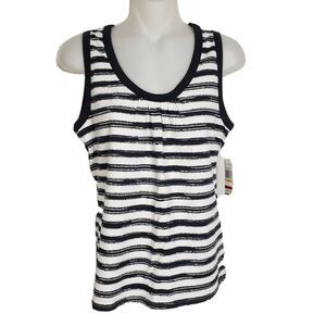 Nautica Womens Tank Top Small Sleeveless Popover Black White Striped Stretch